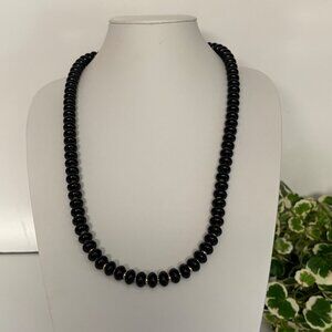 Napier Vintage Black Beaded Necklace Gold Tone Spacers Fold Over Clasp 30.5 inch